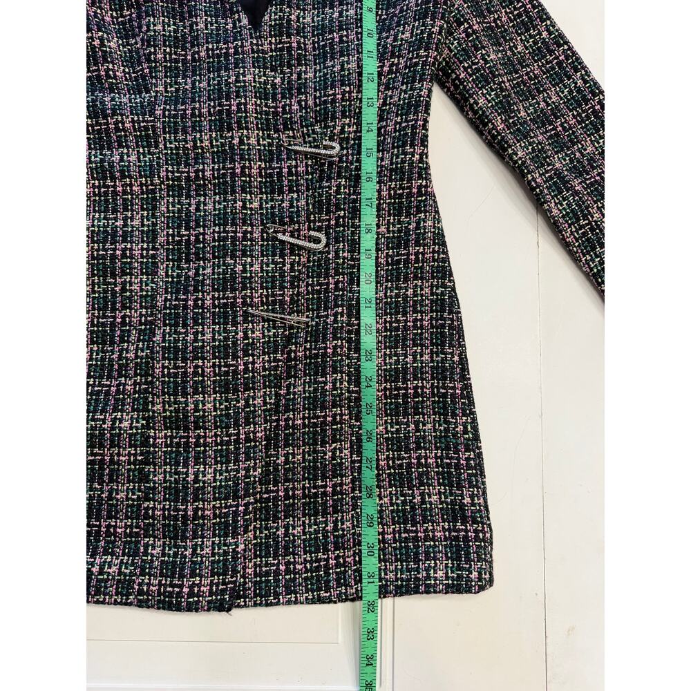 Zara Womens Sz M Black Tweed Metallic Rhinestone Safety Pin Blazer Mini Dress - Picture 7 of 9